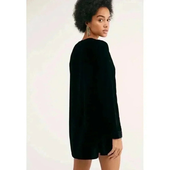 Free People Always Forever Black Velvet Embroidered Tunic Dress XS Oversized - Picture 2 of 12